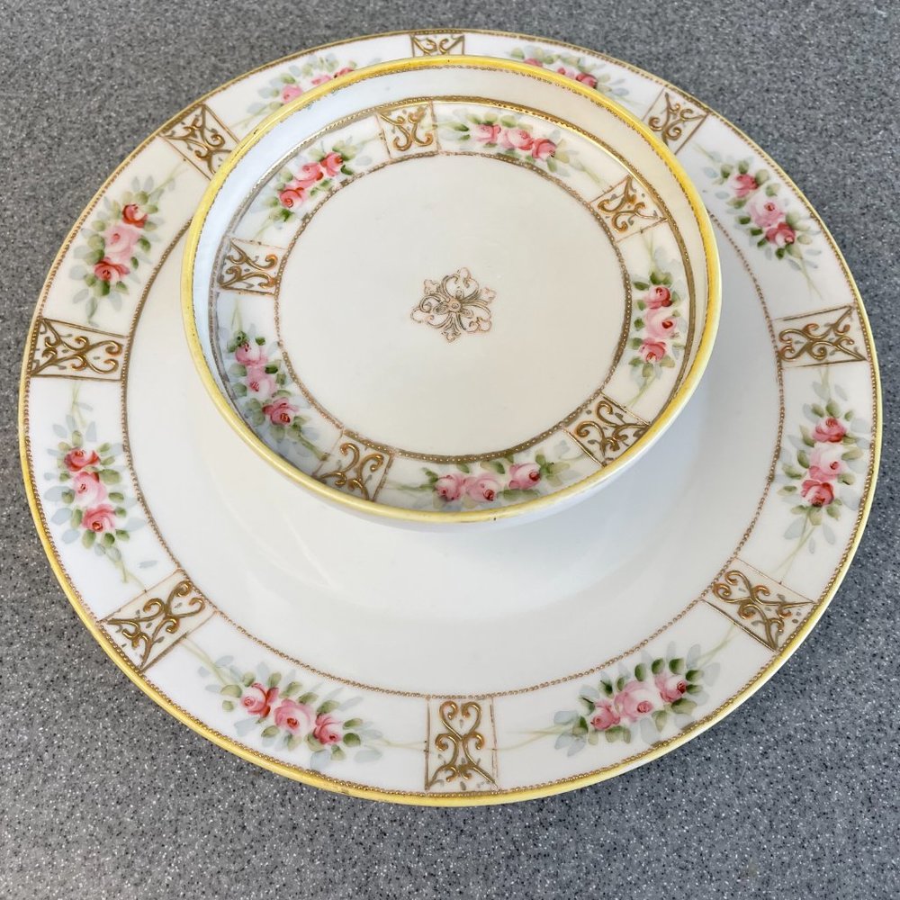 Vintage Nippon 2 Tier Floral Gold Cheese Cracker Tray Plate Dish Hard to Find